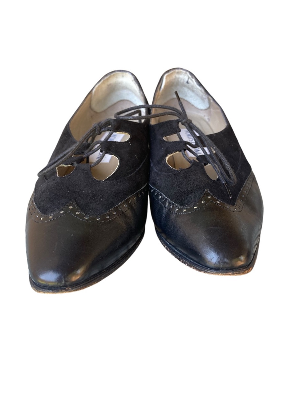 Nordstrom Spectator Wingtip Oxford Kitten Heels Black Leather Suede 9.5 - Picture 10 of 12